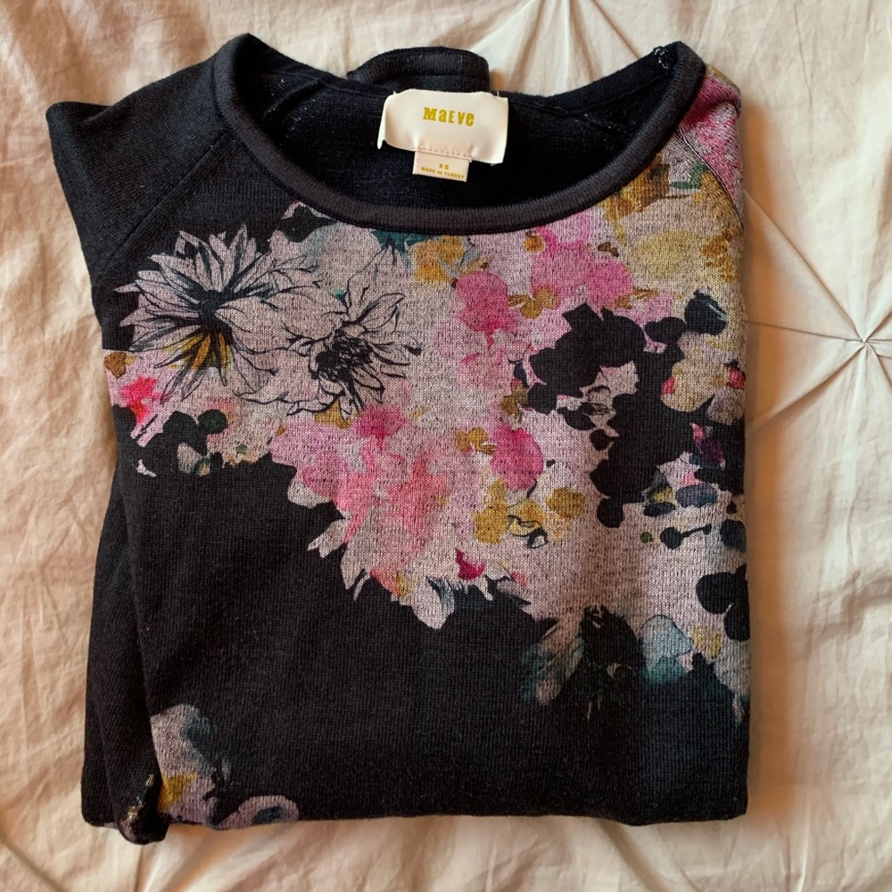 Anthropologie Maeve Black Floral Top